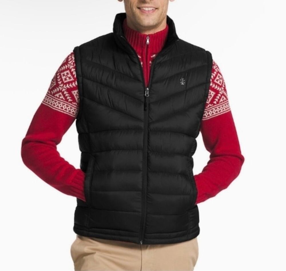 Izod NWT Men's Sz M Advantage Performance Puffer Vest Black Wind Resistant